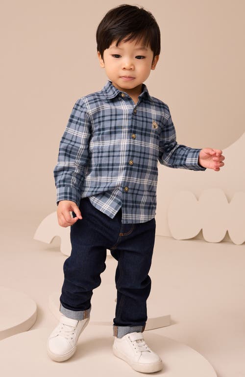 Next Kids' Check Cotton Flannel Button-up Shirt In Blue