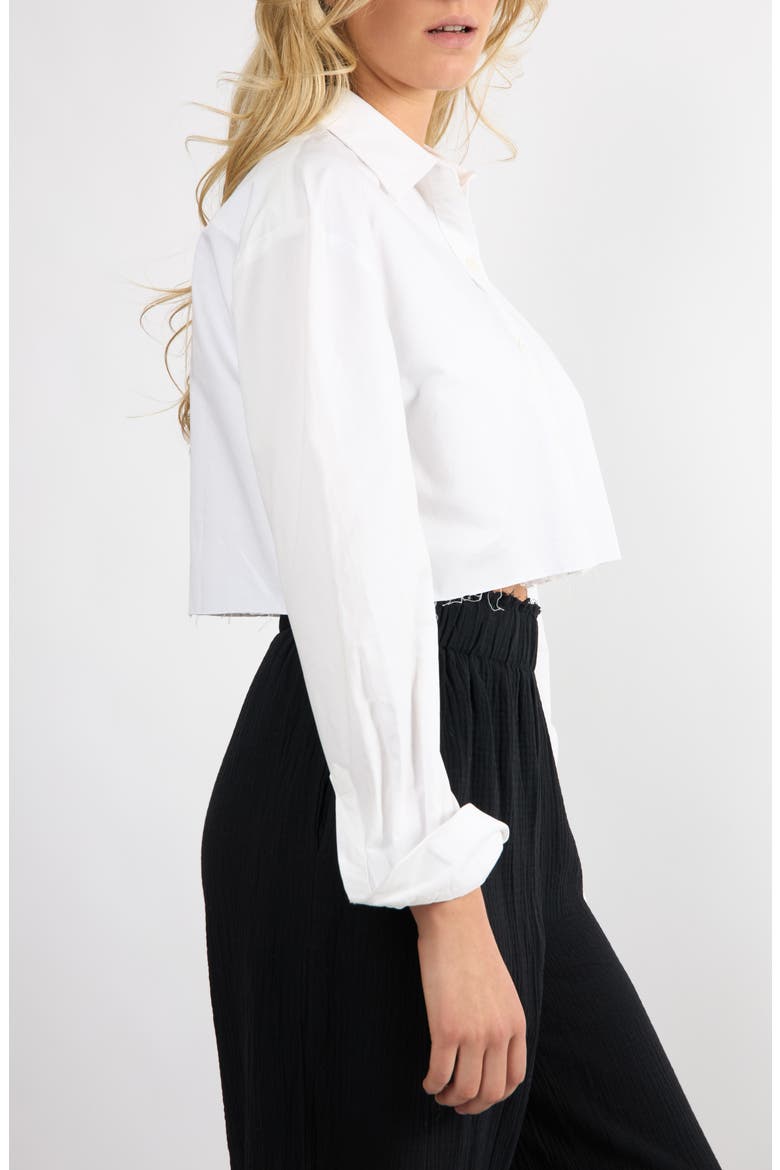 Logo Embroidered Crop Button-Up Shirt, Alternate, color, WHITE