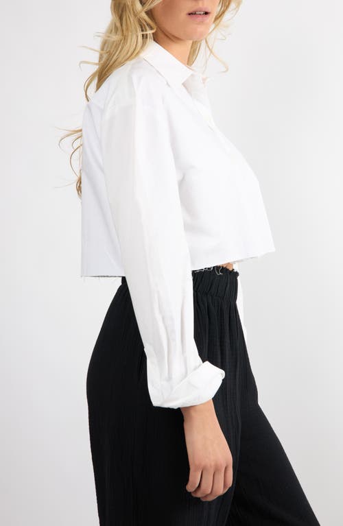 Viens Avec Moi Logo Embroidered Crop Button-up Shirt In White