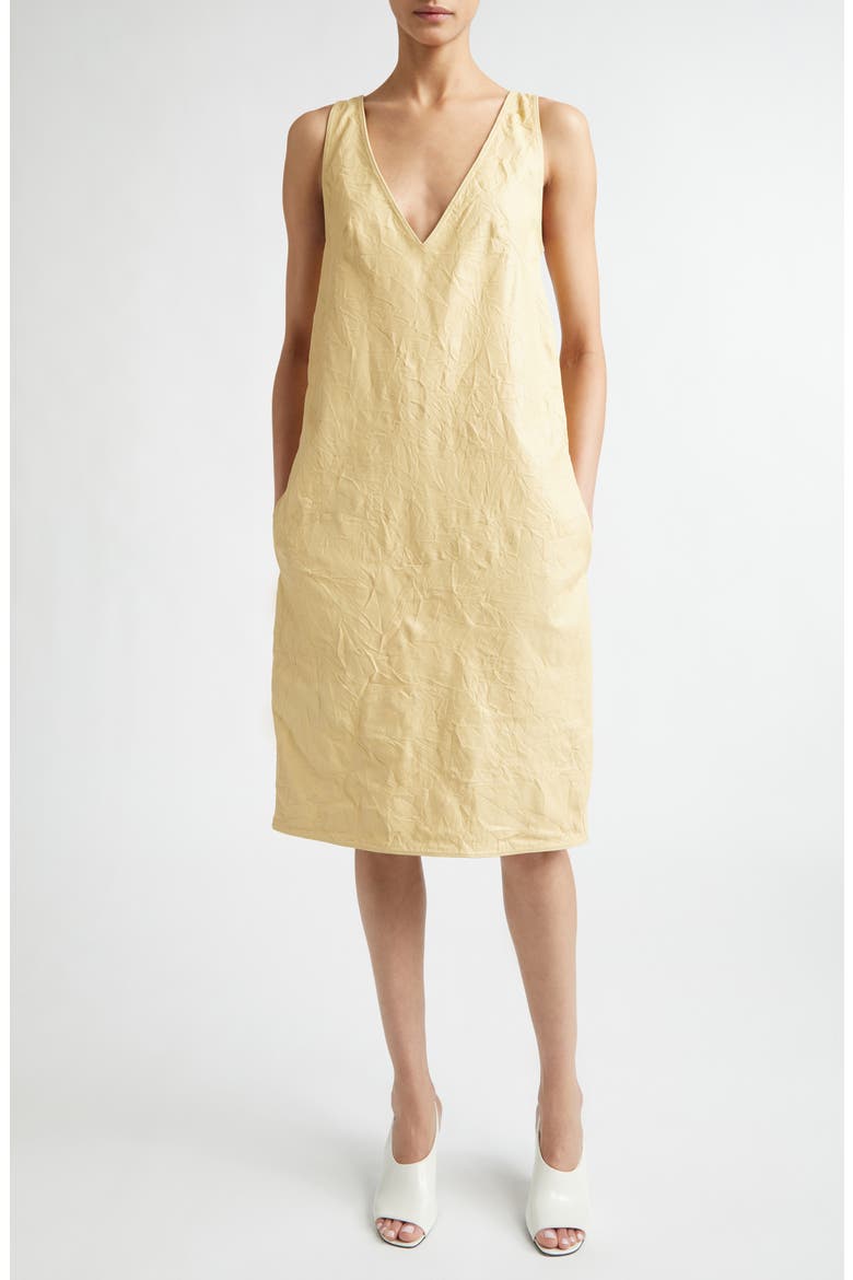 Crinkled Leather Shift Dress, Main, color, CHAMPAGNE