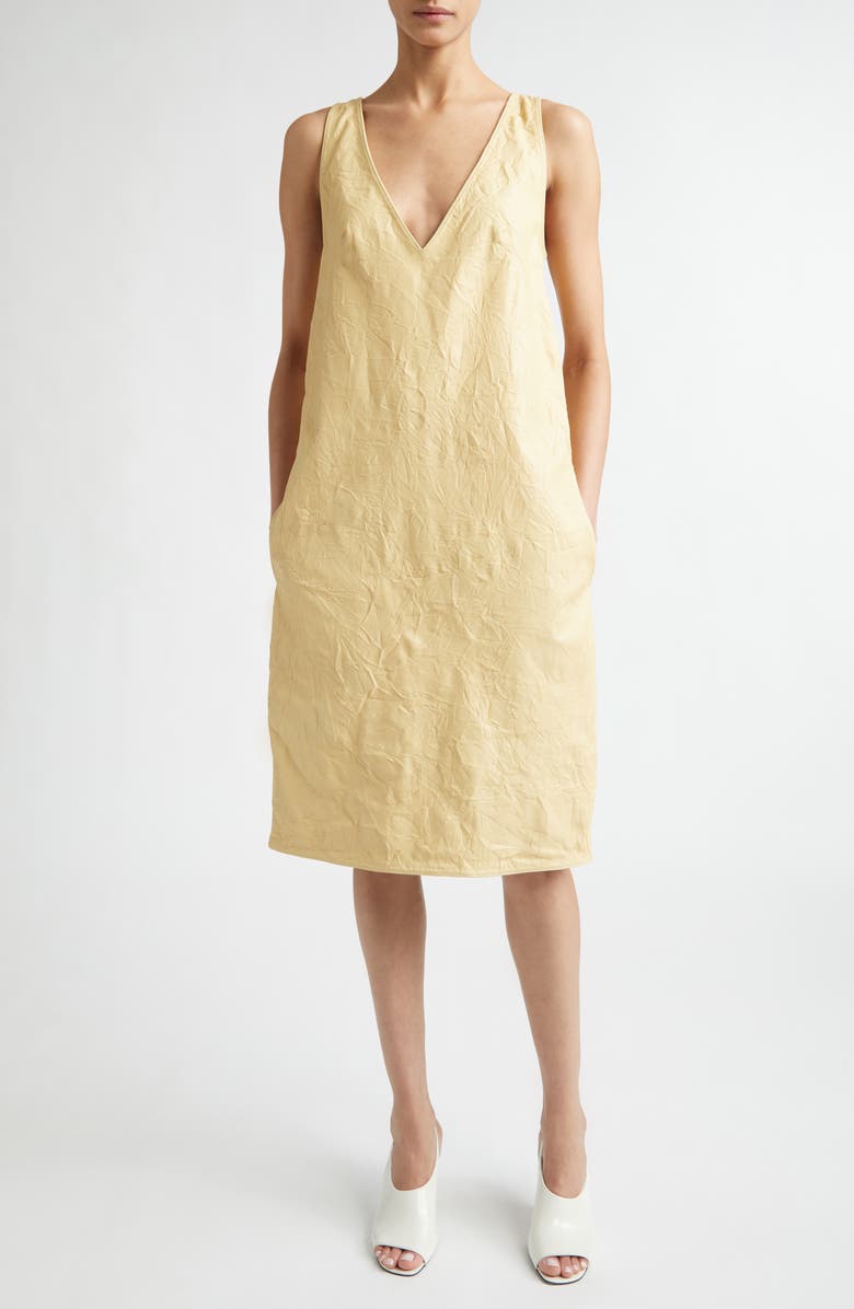 TOTEME Crinkled Leather Shift Dress, Main, color, Champagne