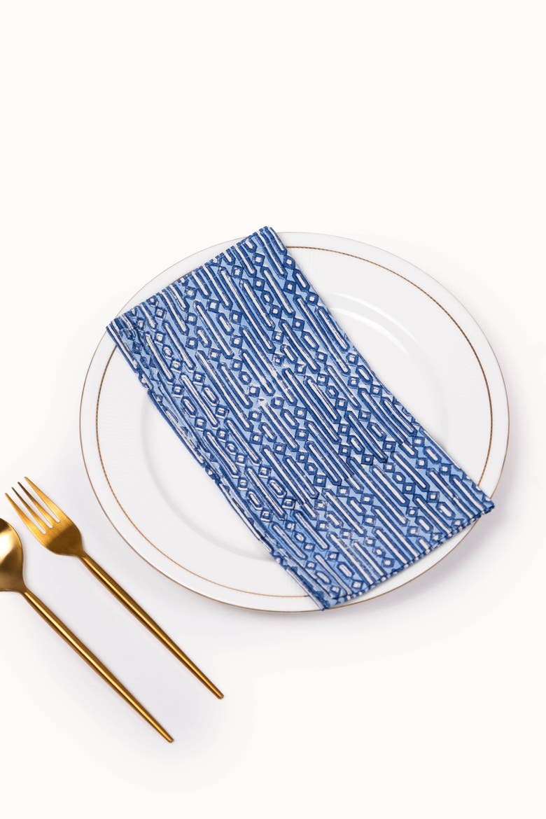 Parijat Geometric Block Print Napkins Set of 4, Alternate, color, Blue