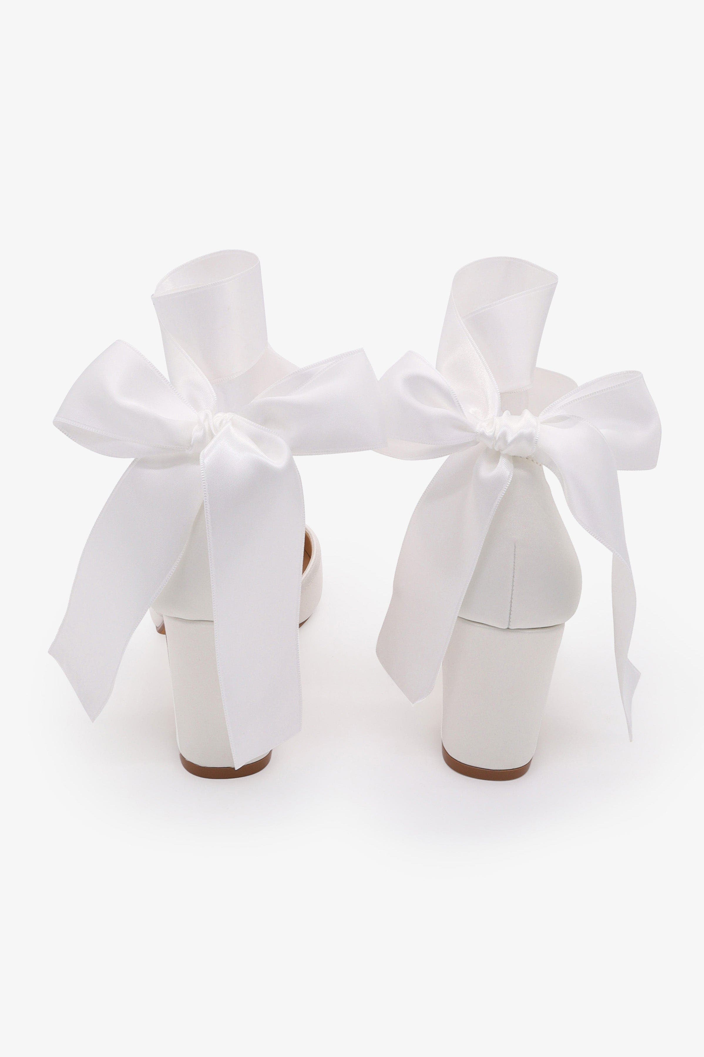 Sally Satin Block Heels with Wrapped Satin Tie, Alternate, color, White
