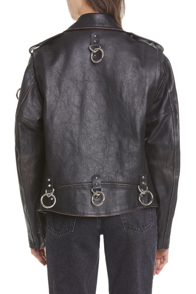 Ring Detail Refurbished Leather Moto Jacket, Alternate, color, BLACK