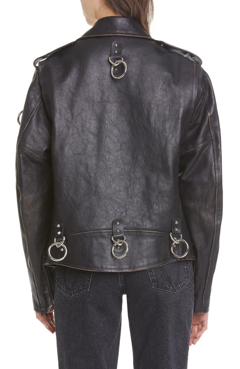 R13 Ring Detail Refurbished Leather Moto Jacket, Alternate, color,