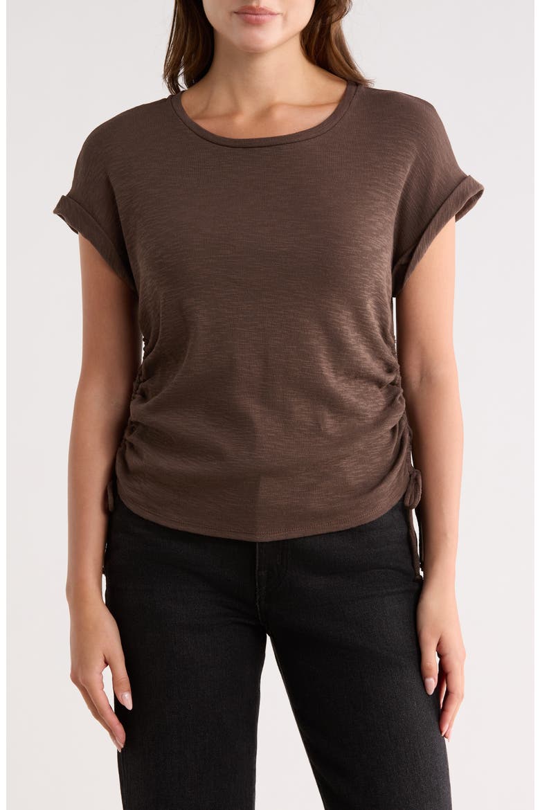 Shirred Side Tie T-Shirt, Main, color, BROWN