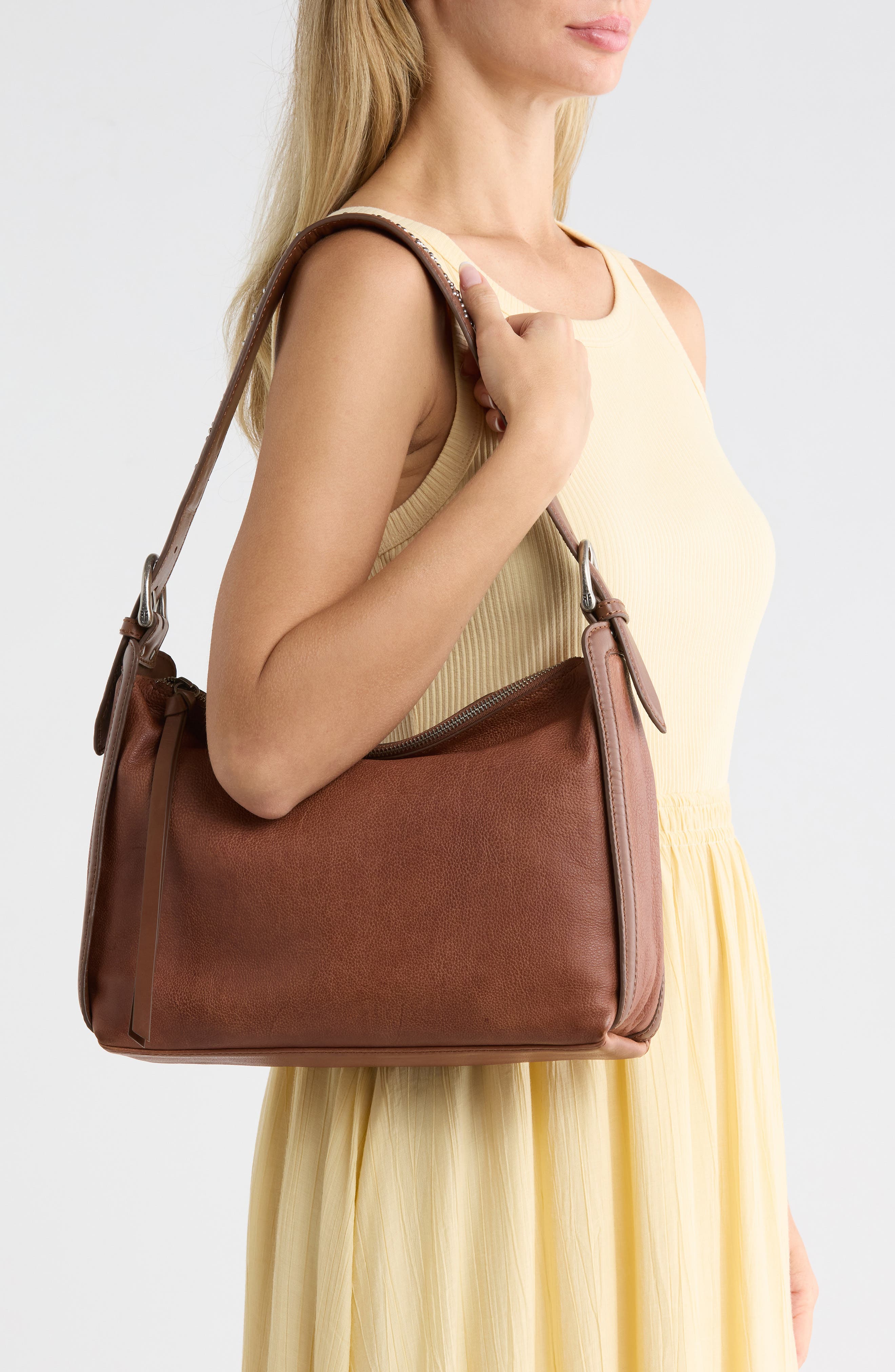 Carla Studded Shoulder Bag, Alternate, color, COGNAC