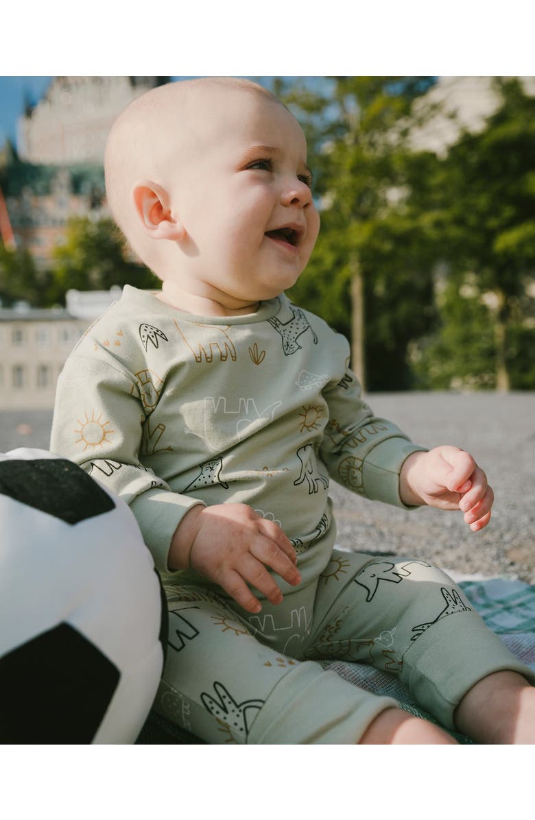 Deux par Deux Organic Cotton Jersey Animal Print Sweater and Pants Set, Alternate, color, Sage Green Animal Print