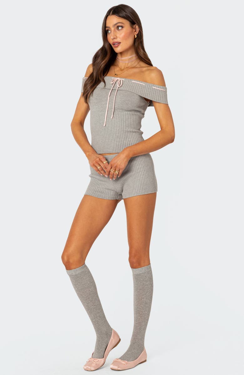 EDIKTED Bow Time Off the Shoulder Rib Sweater, Alternate, color, 