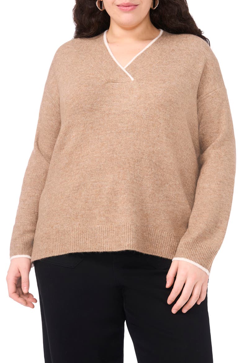 Tipped Cross V-Neck Cozy Sweater, Main, color, TAUPE