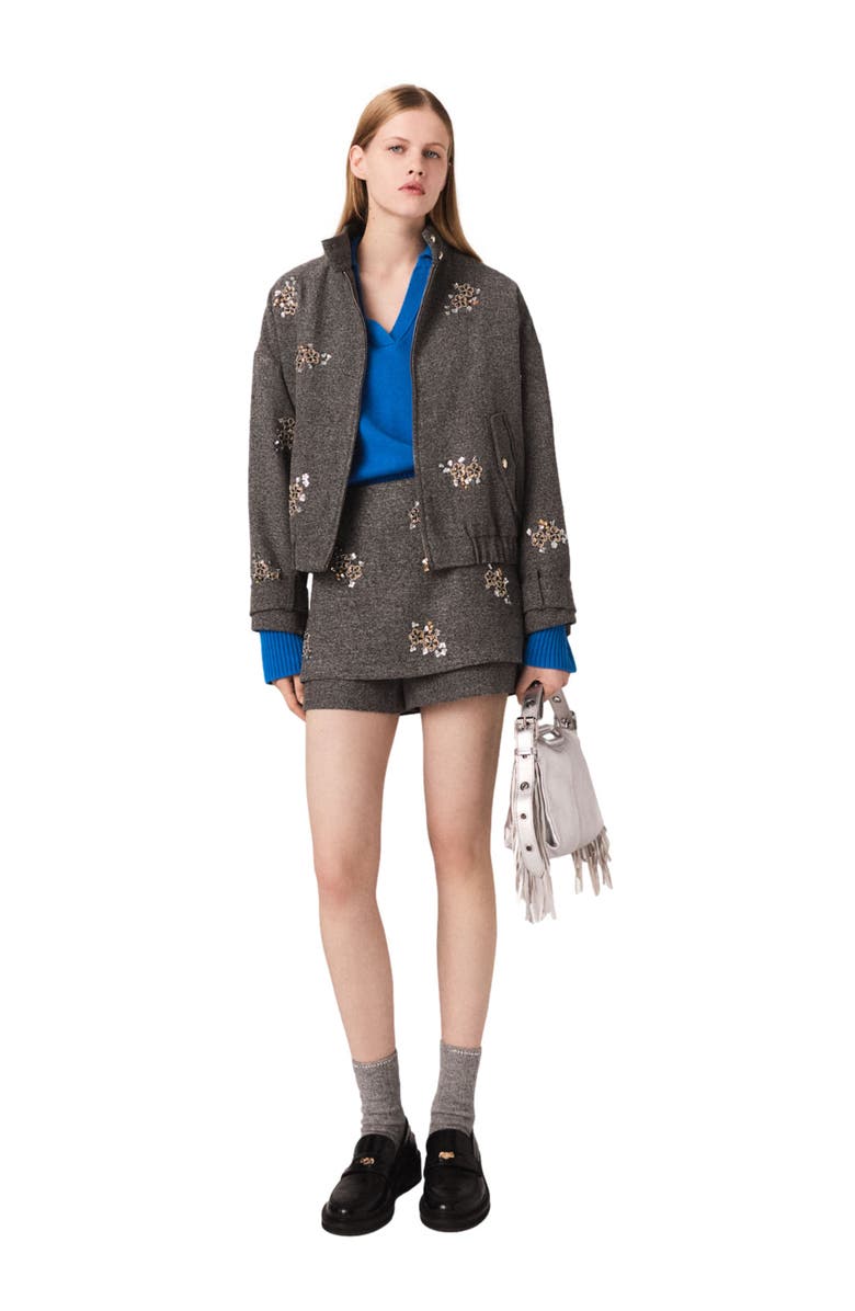 maje Floral embroidered shorts, Main, color, Grey