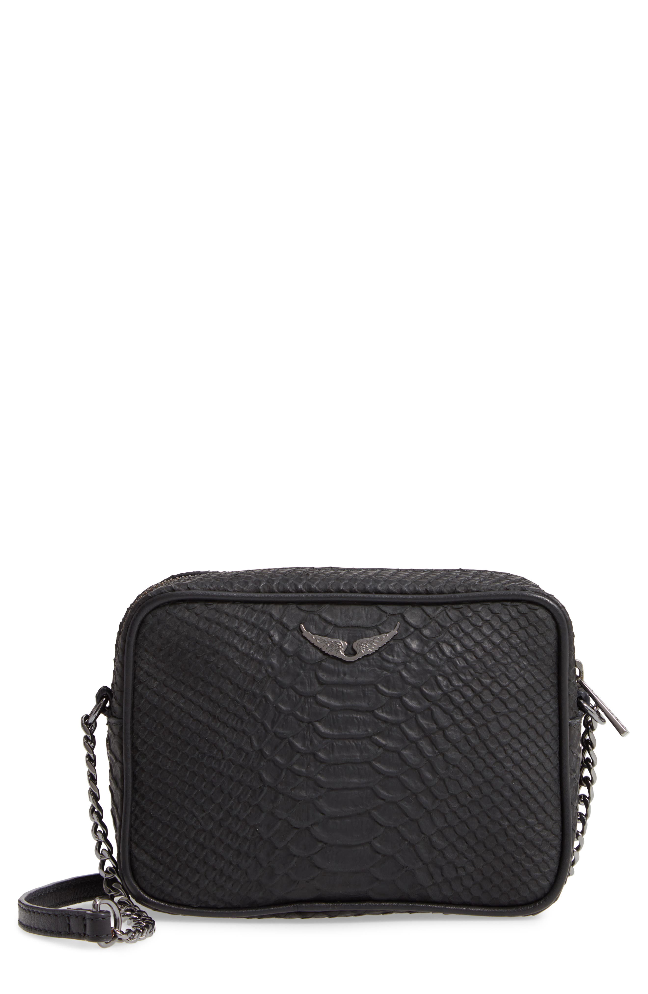 Zadig & Voltaire XS Boxy Savage Croc Embossed Leather Crossbody Bag, Main, color, 