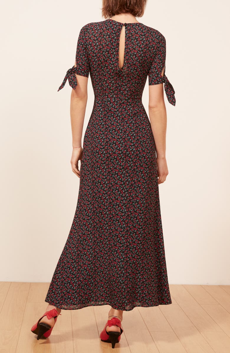 Reformation Amsterdam Tie Sleeve Body-Con Maxi Dress, Alternate, color, 