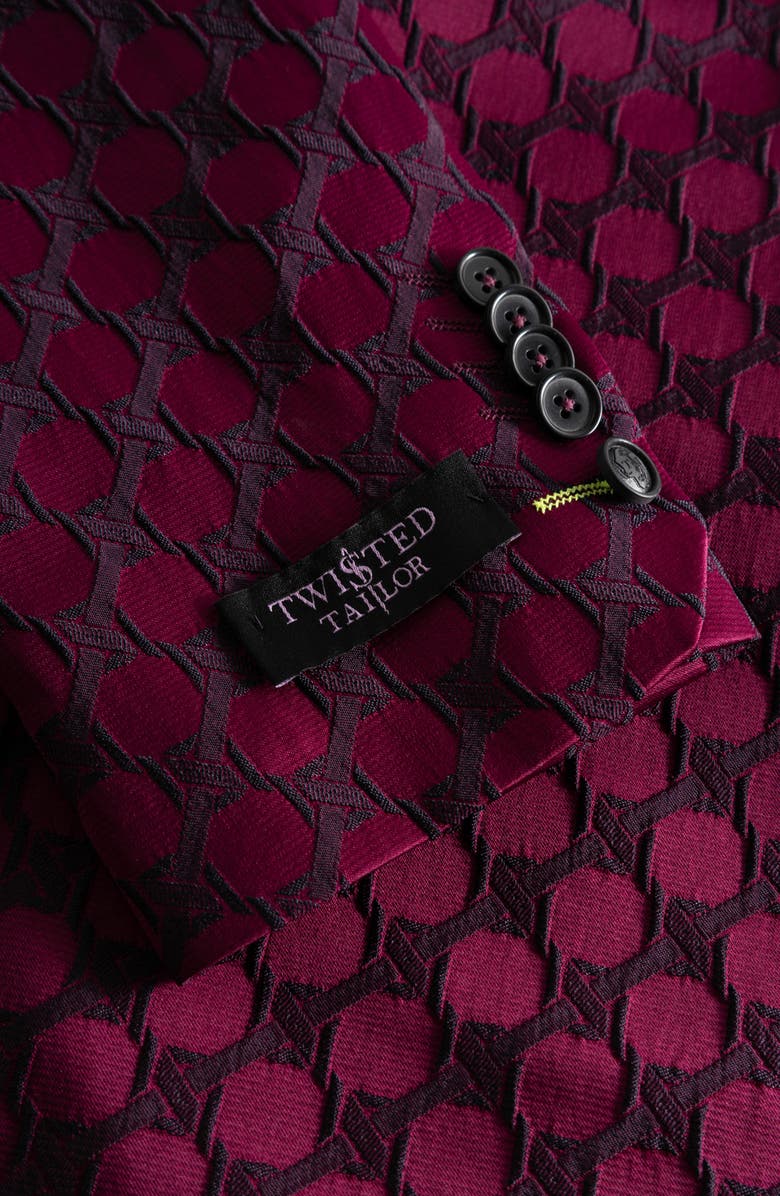 Twisted Tailor Papatya Slim Fit Burgundy Jacquard Suit Jacket, Alternate, color, Burgundy