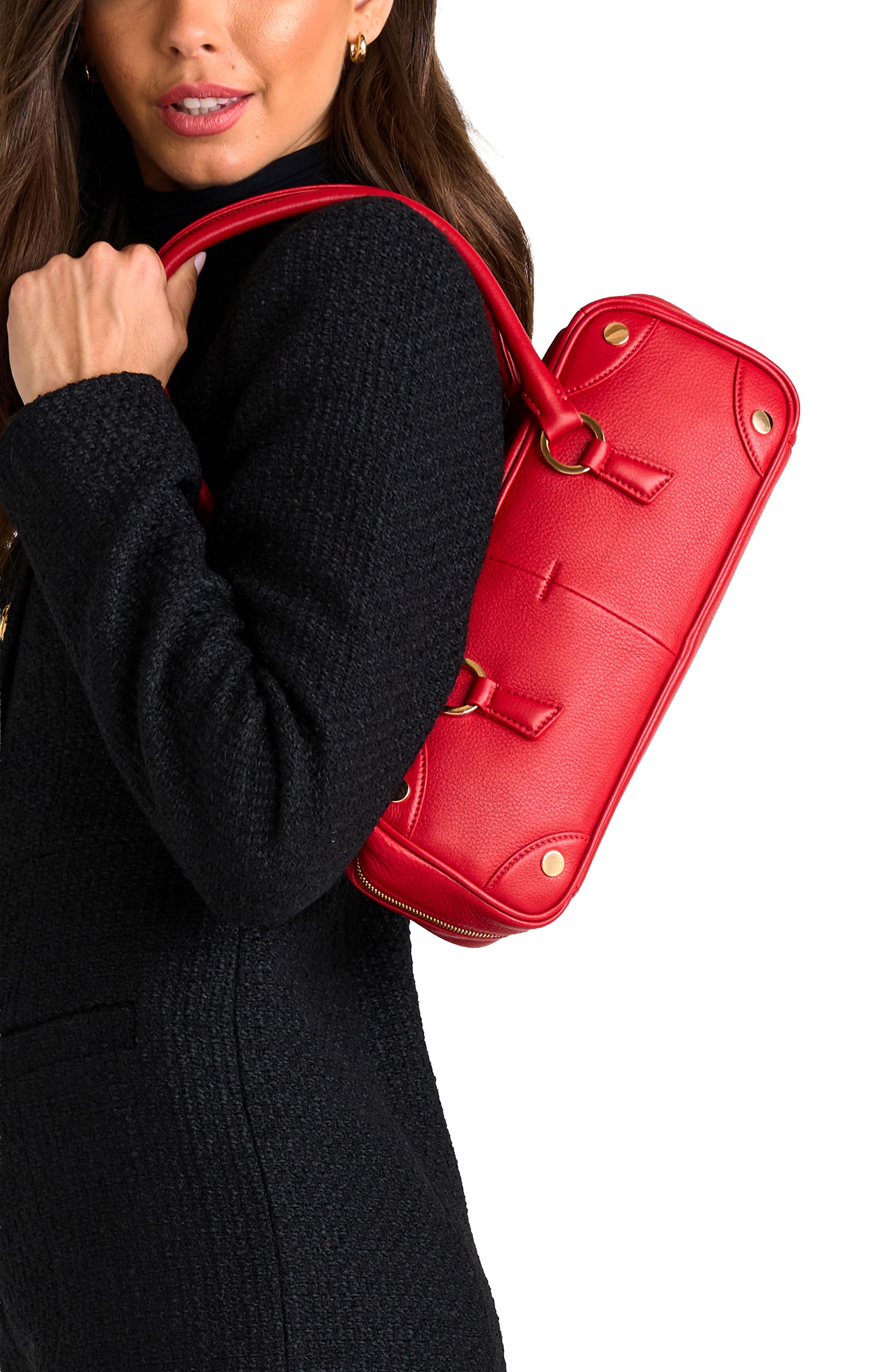 HAMMITT Small Meredith Leather Shoulder Bag, Alternate, color, Chili Red/ Gold