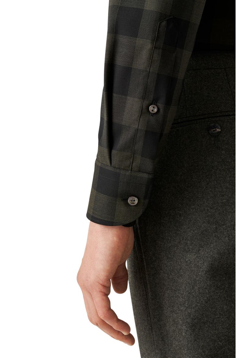 Slim Fit Plaid Wool Dress Shirt, Alternate, color, DARK GREEN