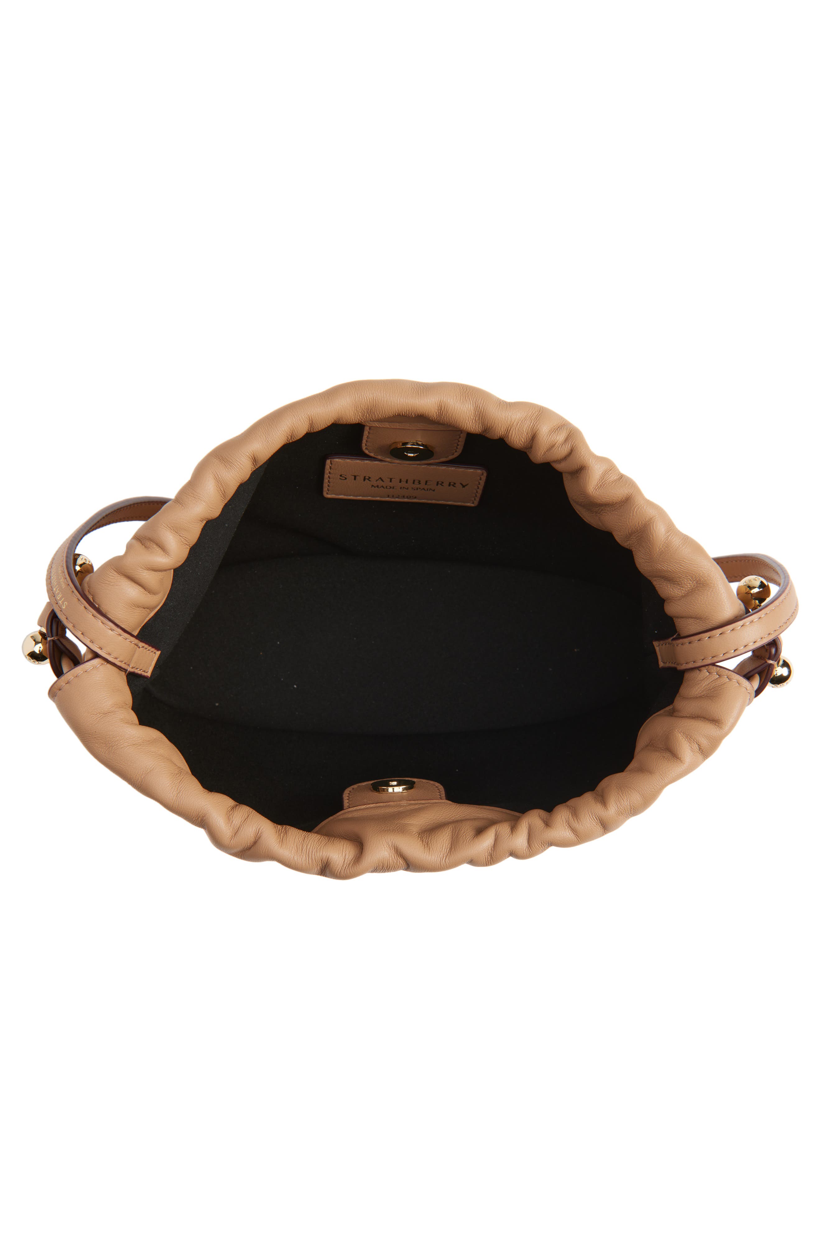 Strathberry Drawstring Soft Napa Leather Drawstring Bucket Bag, Alternate, color, Caramel