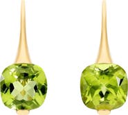 House of Frosted 14K Yellow Gold Cushion Cut Peridot Drop Earrings