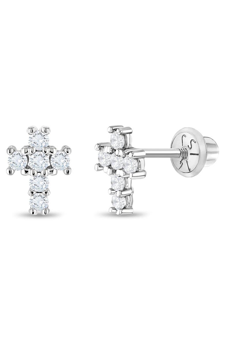 14k Cubic Zirconia Cross Earrings, Main, color, Silver