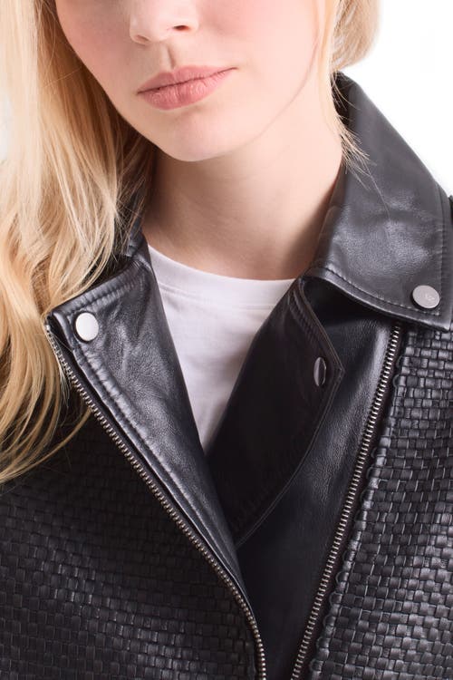 Velez Claire Leather Woven Biker Jacket In Black