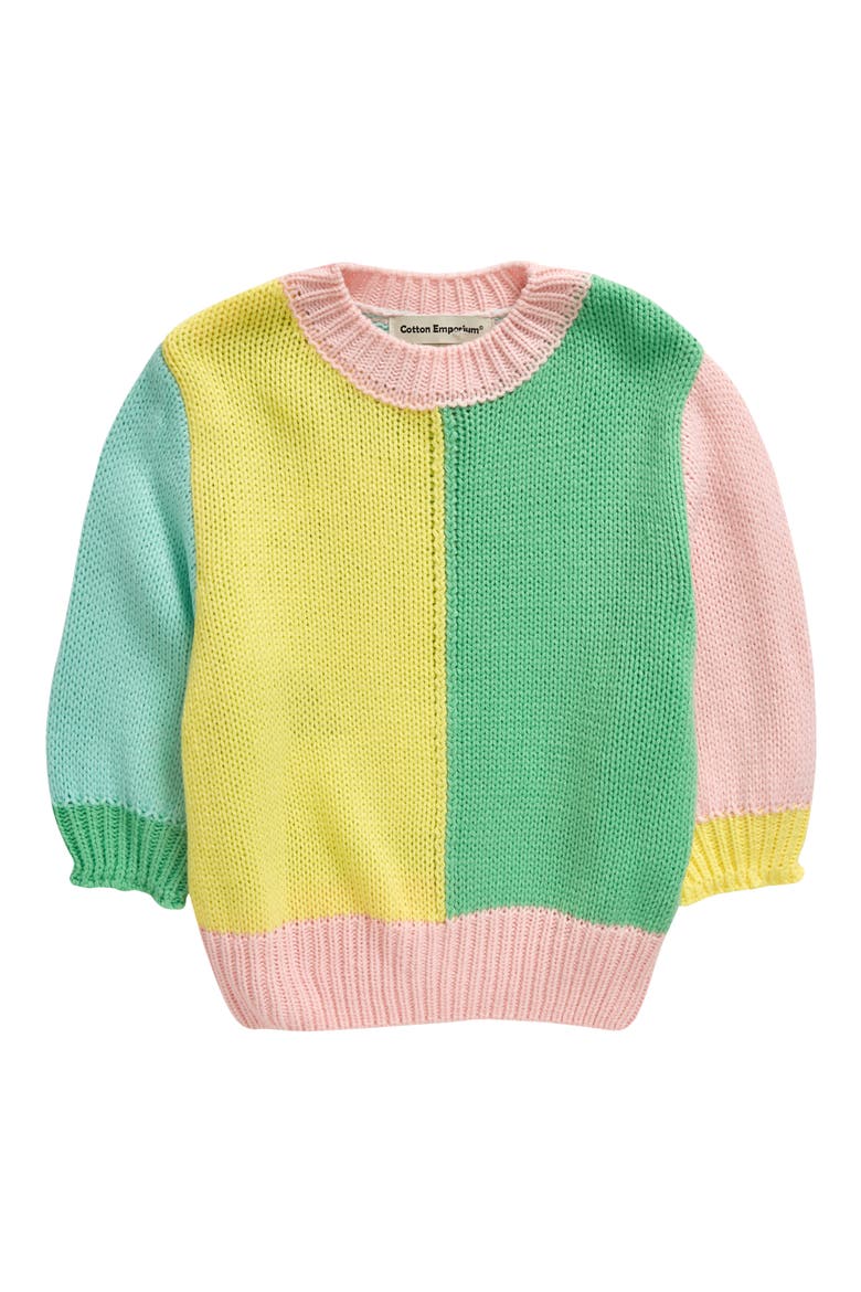 Kids' Colorblock Sweater, Main, color, MINT PINK
