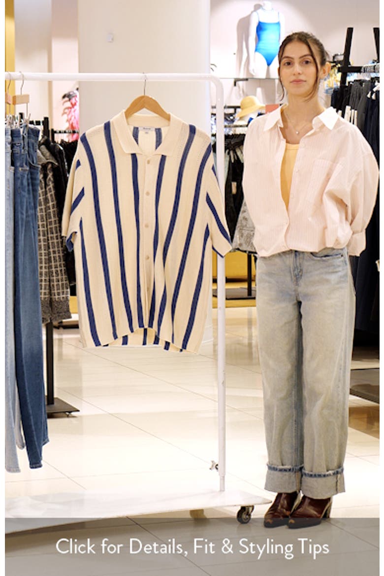 Stripe Button-Up Cotton Sweater Polo video