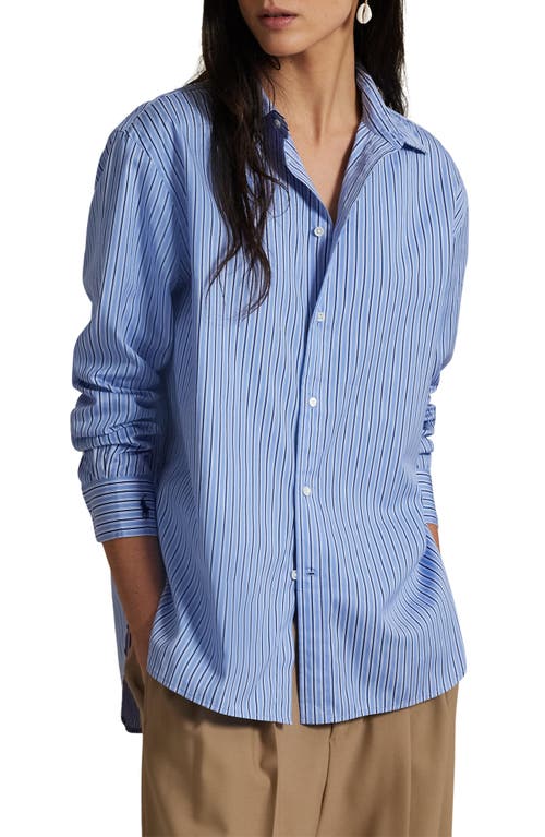 Polo Ralph Lauren Stripe Oversize Button-up Shirt In Blue