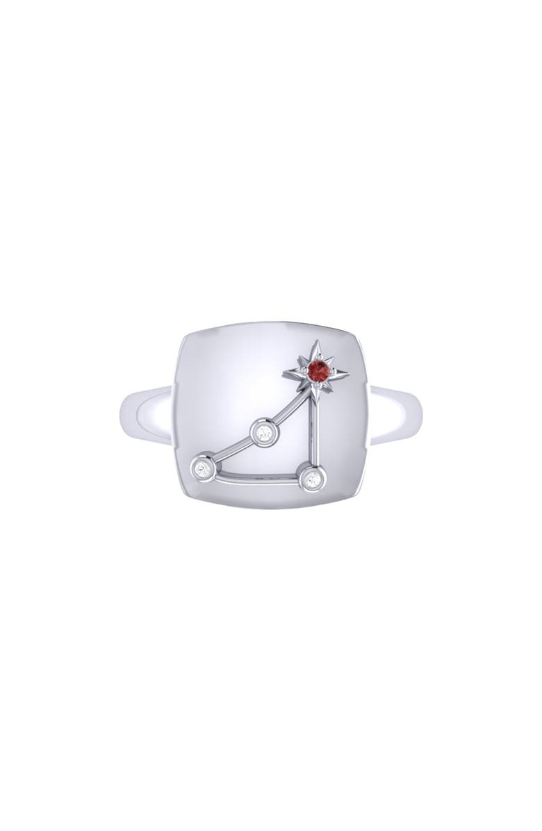 LuvMyJewelry Capricorn Garnet & Diamond Signet Ring in Sterling Silver, Alternate, color,