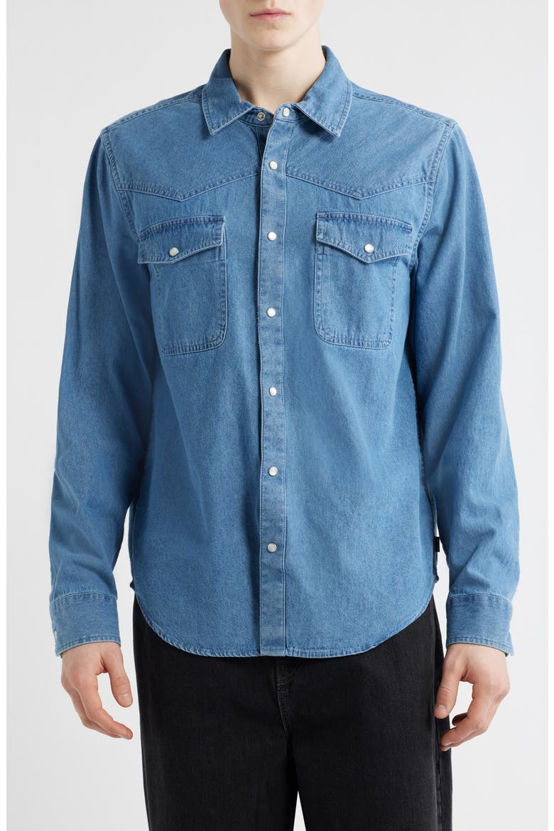 Waylon Denim Snap-Up Western Shirt, Main, color, MED WASH CHAMBREY