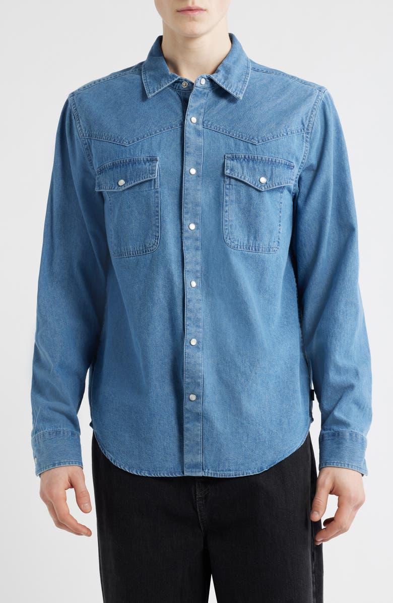 Brixton Waylon Denim Snap-Up Western Shirt, Main, color, Med Wash Chambrey
