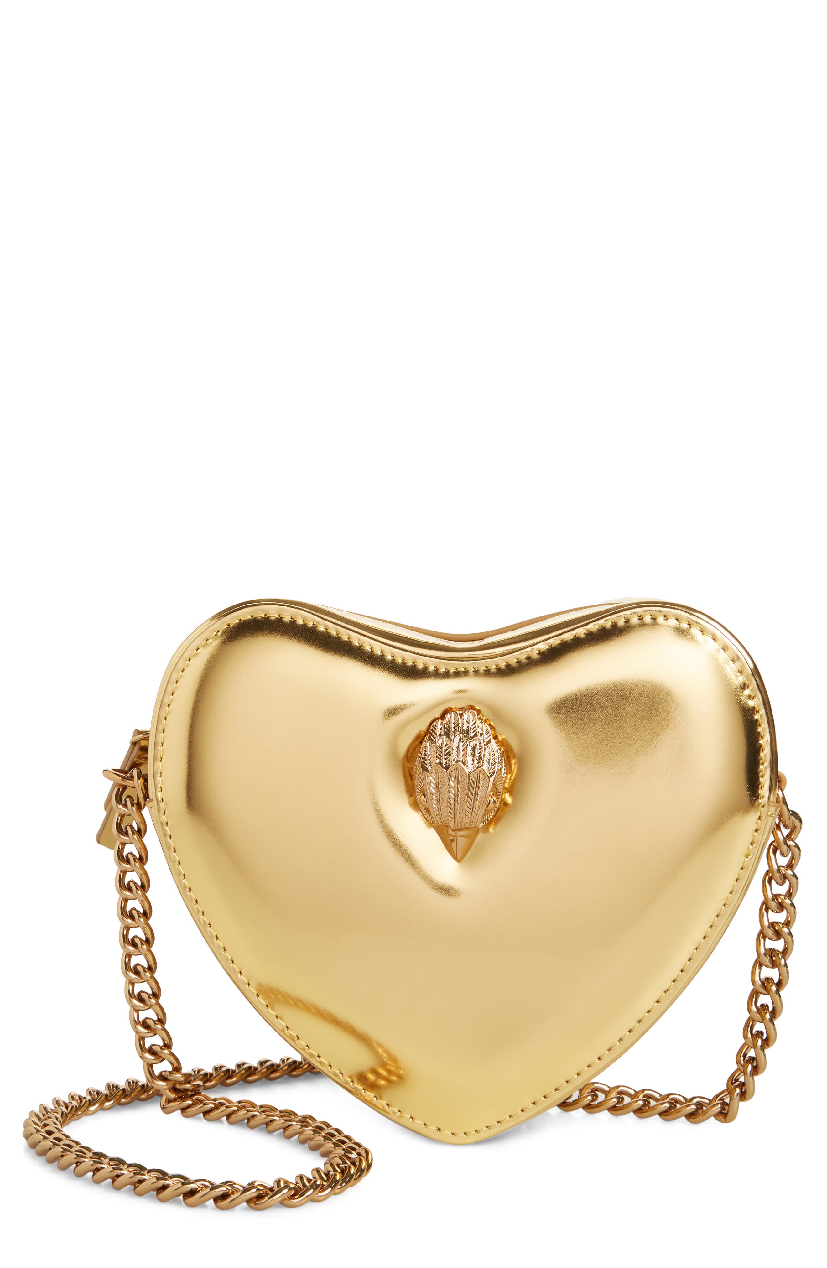 Kurt Geiger London Kensington Heart Metallic Leather Crossbody Bag, Main, color, 