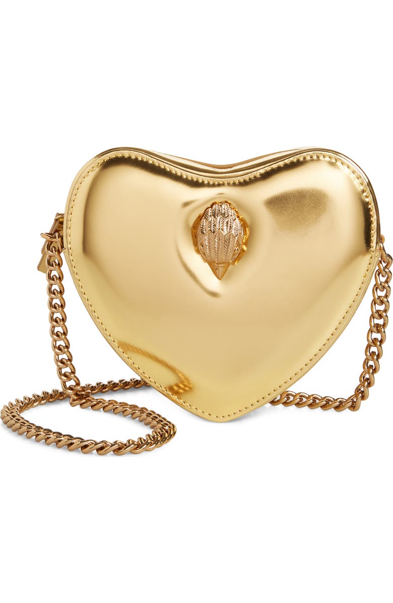 Kurt Geiger London Kensington Heart Metallic Leather Crossbody Bag, Main, color,