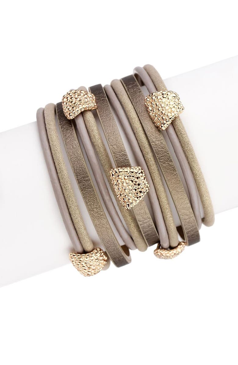 SAACHI Caviar Bead Metallic Allure Leather Bracelet, Main, color, 