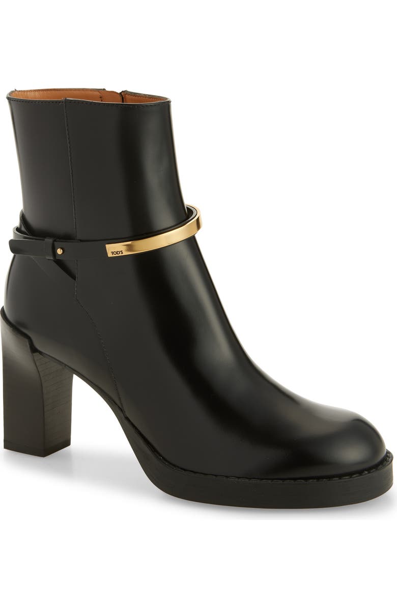 Tod's Bar Block Heel Ankle Boot, Main, color, Nero