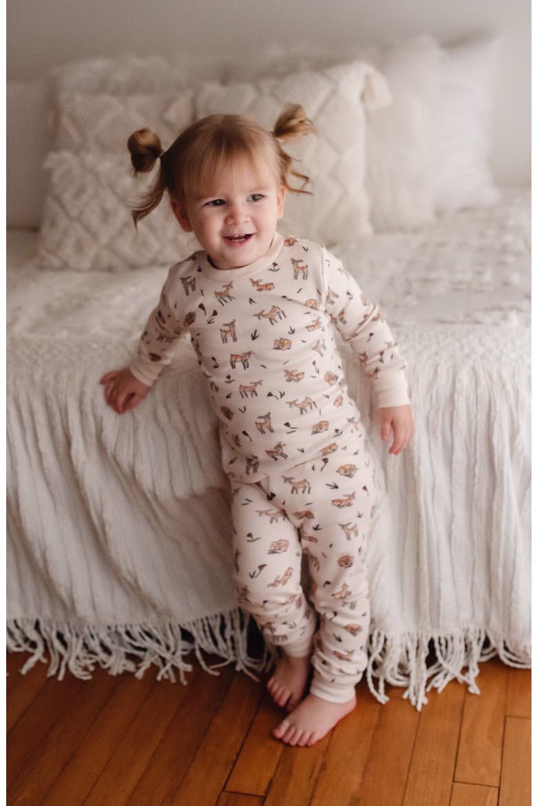 Doe-a-Deer Fitted Organic Cotton Two-Piece Pajamas, Alternate, color, DOE-A-DEER