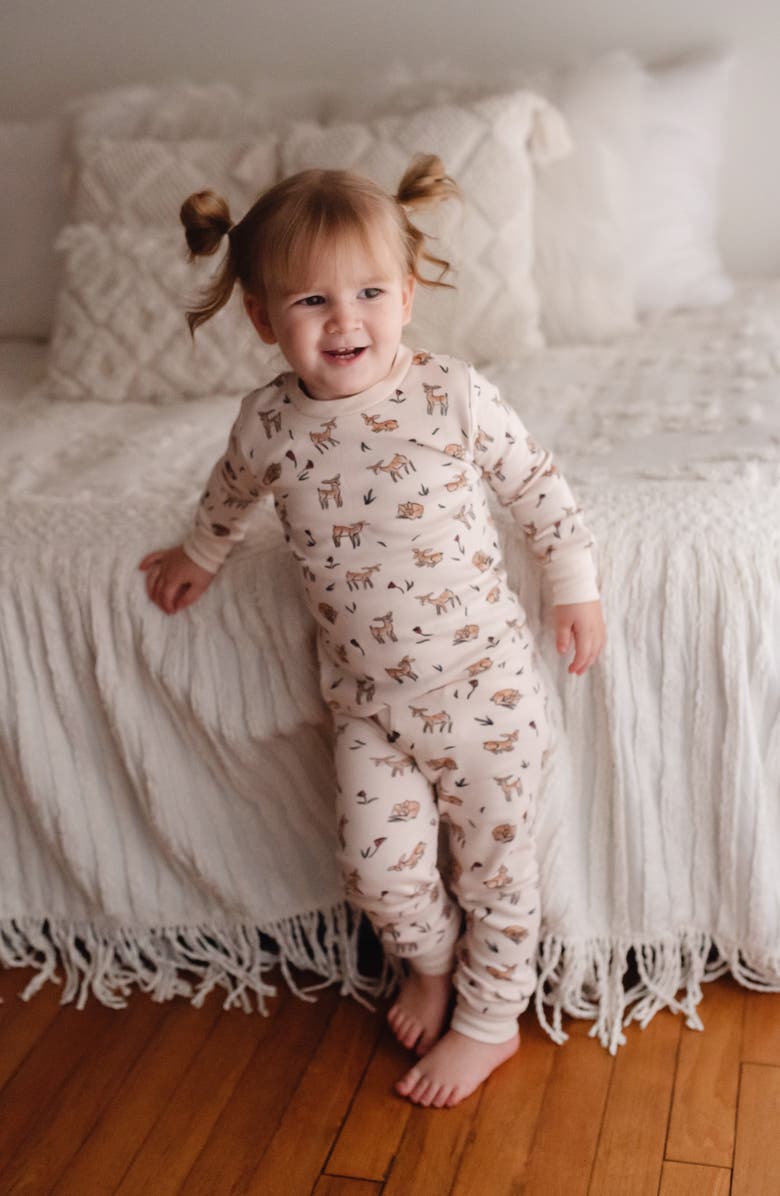 L'ovedbaby Doe-a-Deer Fitted Organic Cotton Two-Piece Pajamas, Alternate, color, Doe-A-Deer
