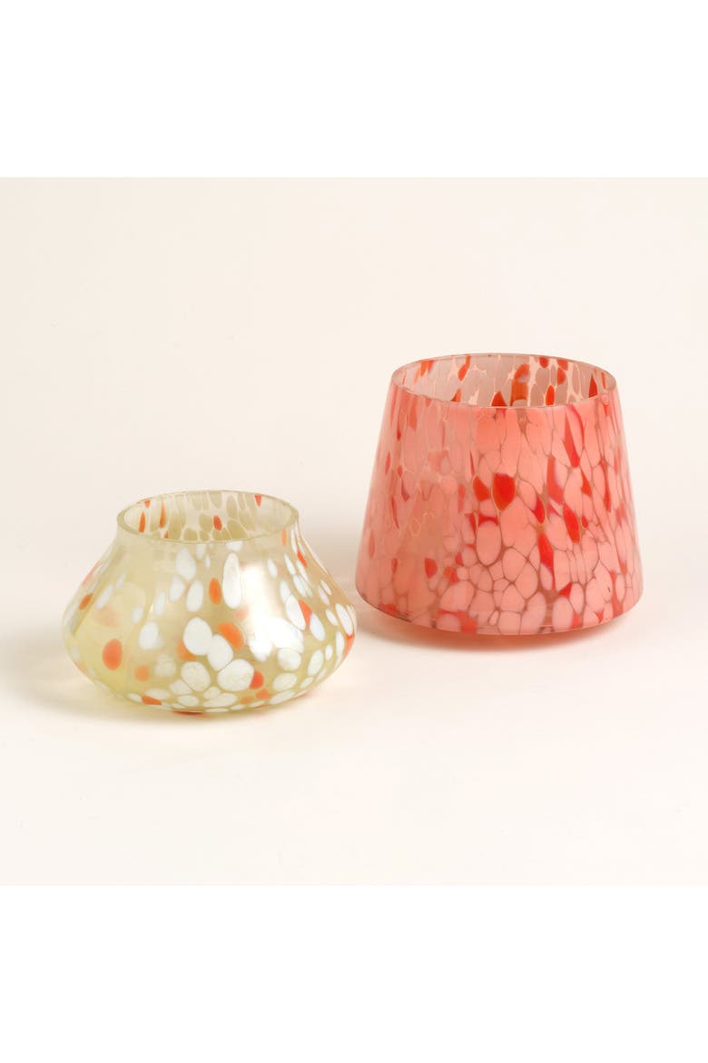 Aravali Glass Candle Holder 5.5" x 5.5" x 7" Ambient Decor, Alternate, color, Pink