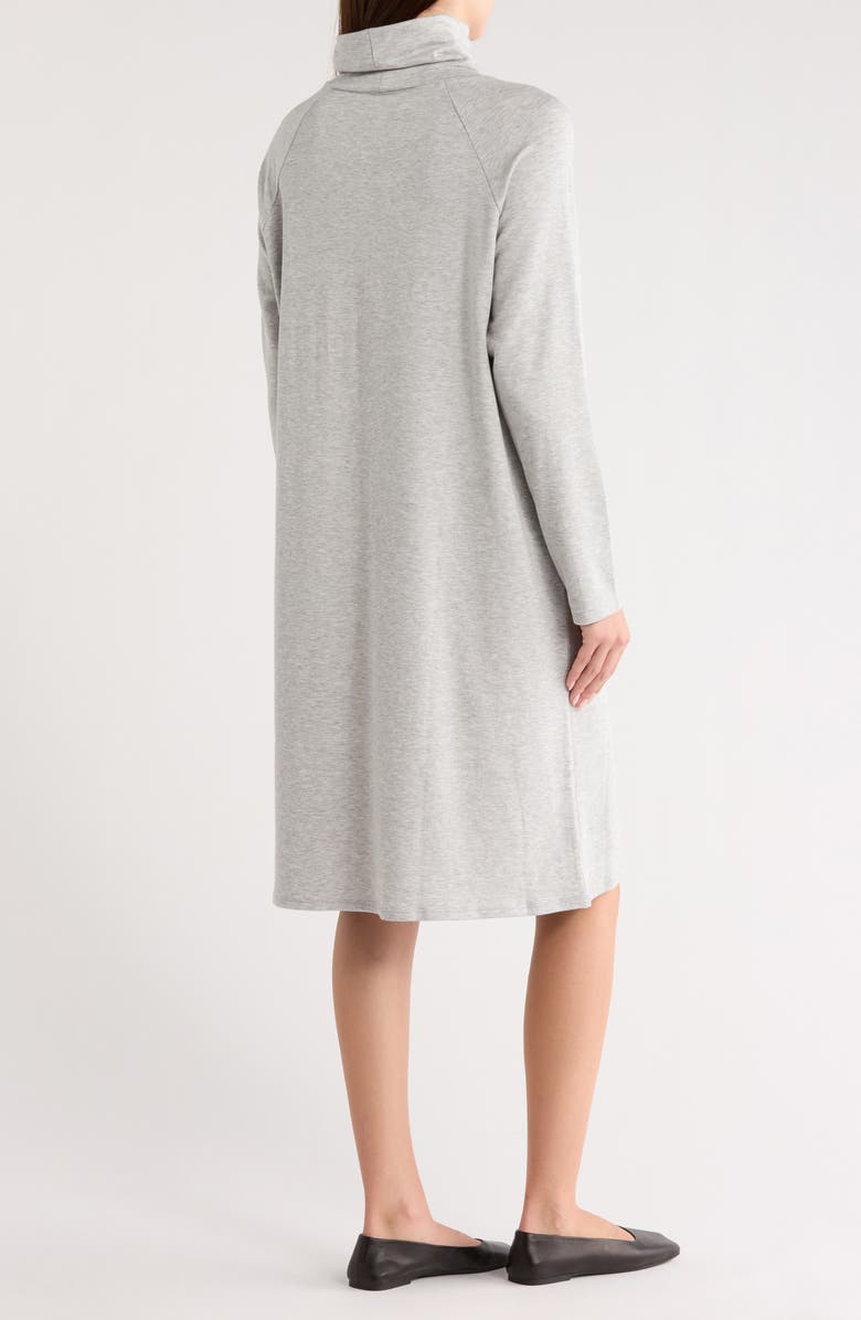 Eileen Fisher Drapey Turtleneck Long Sleeve Dress, Alternate, color, Dark Pearl