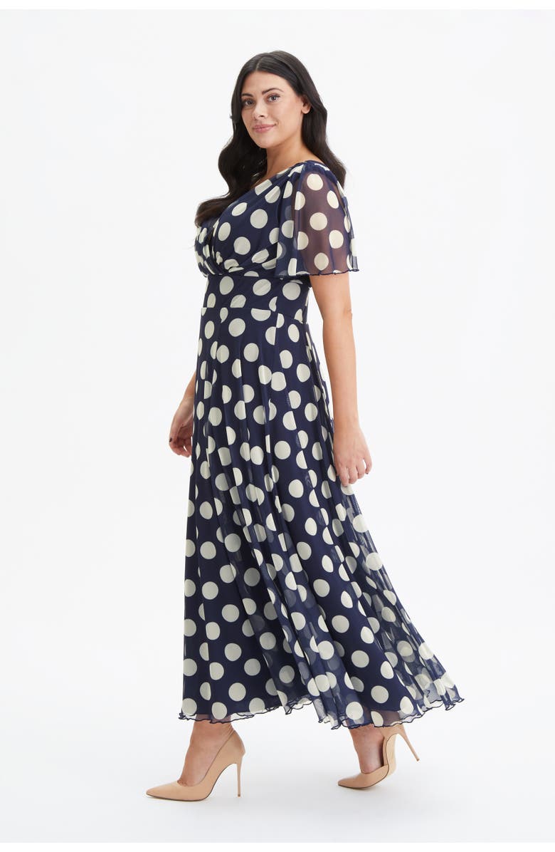 Scarlett & Jo Isabelle Spot Angel Sleeve Maxi Dress, Alternate, color, Navy Cream