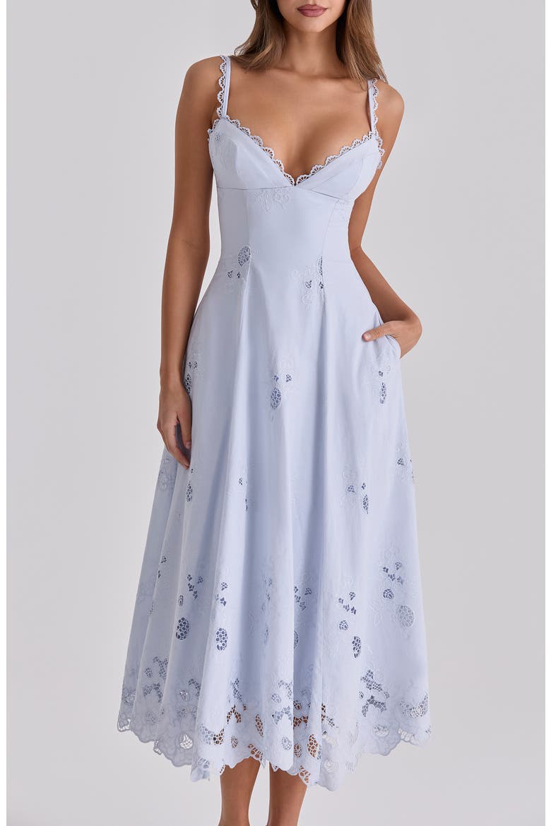 Tatiana Bluebell Broderie Midi Dress, Alternate, color, BLUEBELL