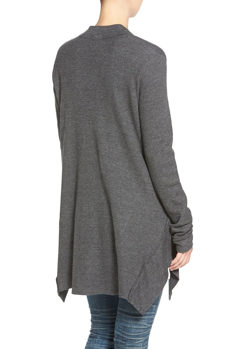 Waffle Knit Open Front Cardigan, Alternate, color, CHARCOAL