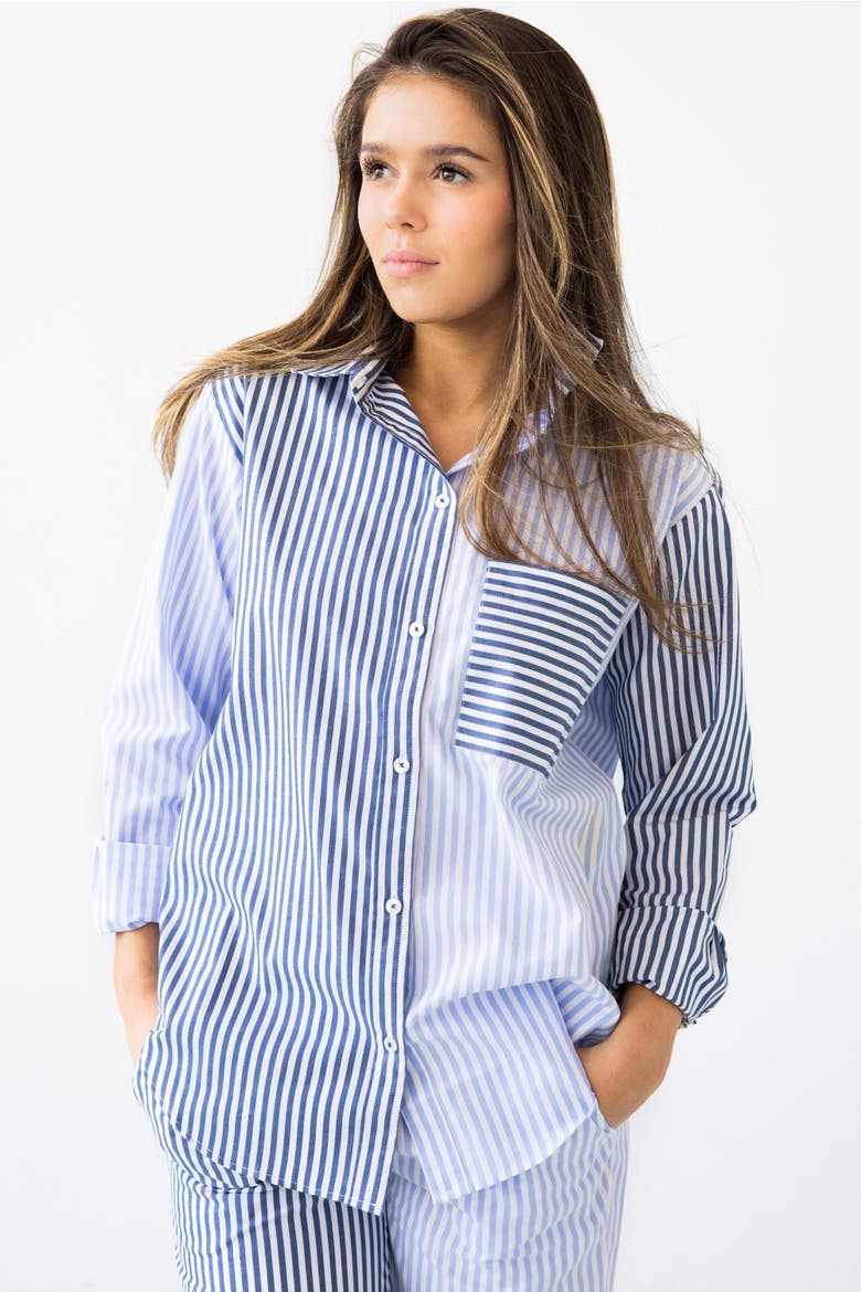 Amalfi Stripes Resort Full Length Set, Alternate, color, Light Blue-Navy