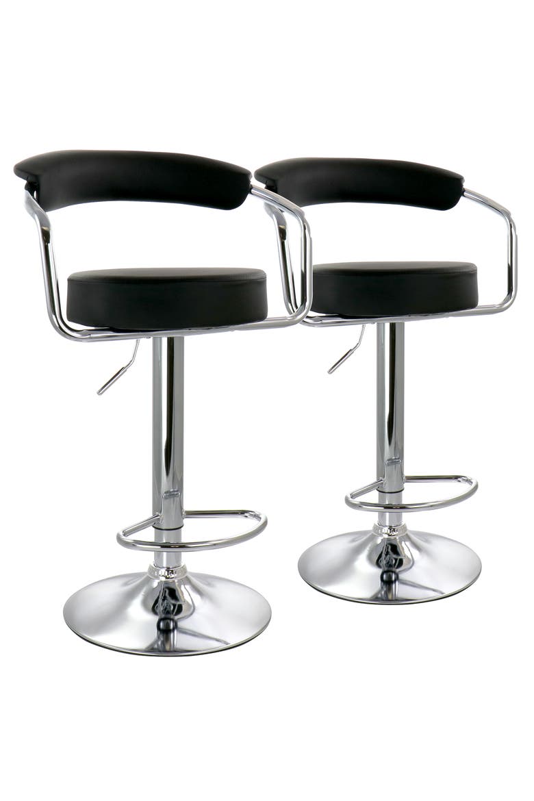 2 Piece Faux Leather Retro Adjustable Bar Stool, Main, color, Black
