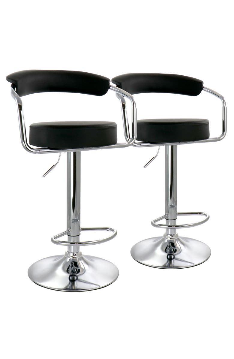 Elama 2 Piece Faux Leather Retro Adjustable Bar Stool, Main, color, Black