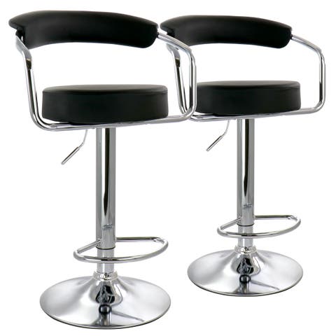 2 Piece Faux Leather Retro Adjustable Bar Stool