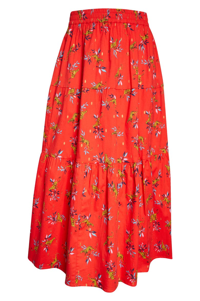 Evalyn Floral Organic Cotton Maxi Skirt, Alternate, color, LUCKY CHEETAH POPPY RED