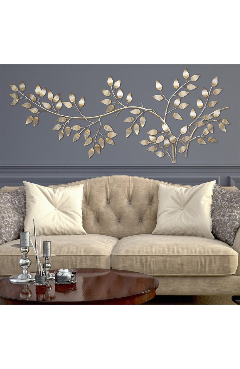 STRATTON HOME DECOR Metallic Gold/White Flowing Leaves Wall Decor, Alternate, color, 