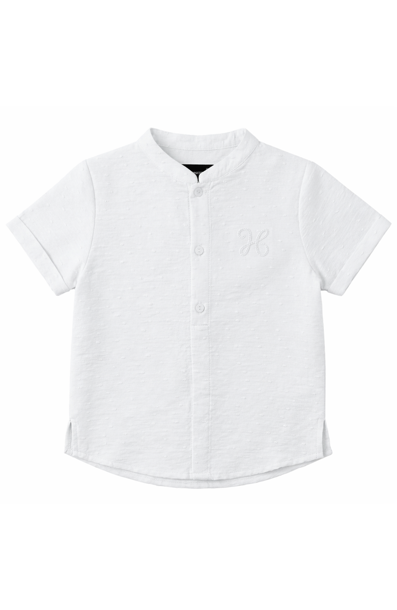 Hopscotch Textured Woven Button Placket Folded Cuff Shirt, Main, color, White