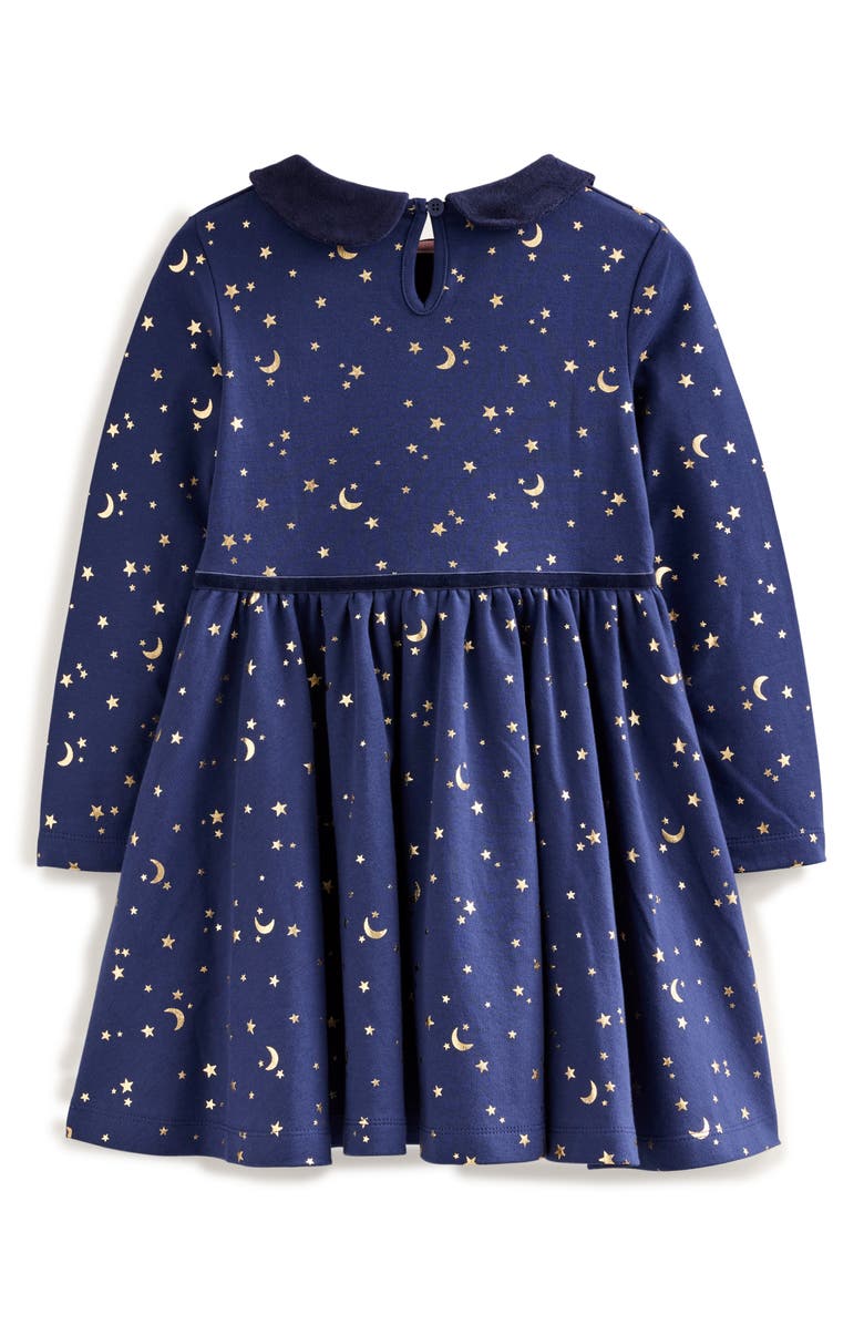 Mini Boden Kids' Peter Pan Collar Shimmery Stars & Moons Twirly Dress, Alternate, color, 