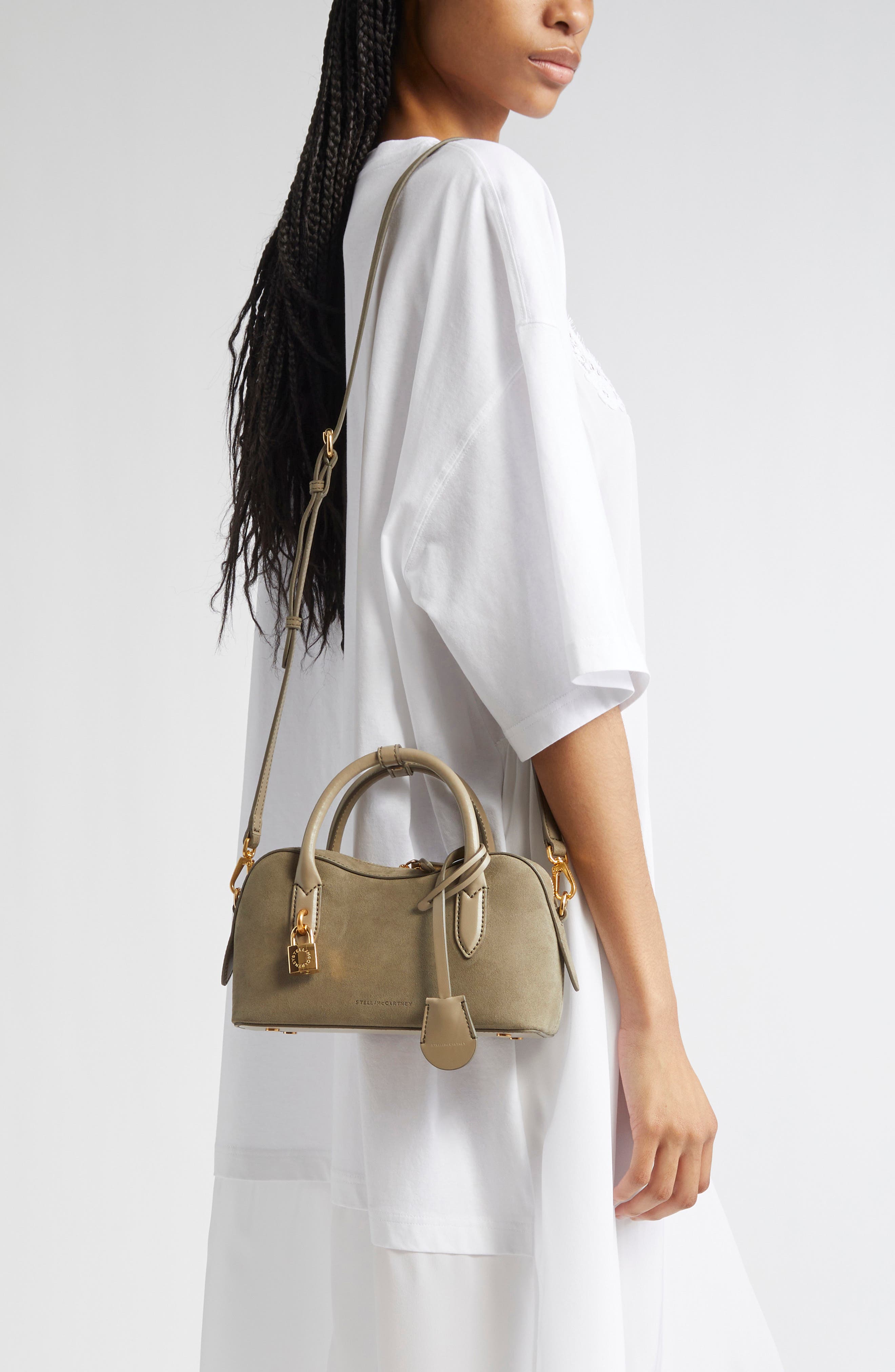 Stella McCartney Ryder Faux Suede Crossbody Bag, Alternate, color, Khaki